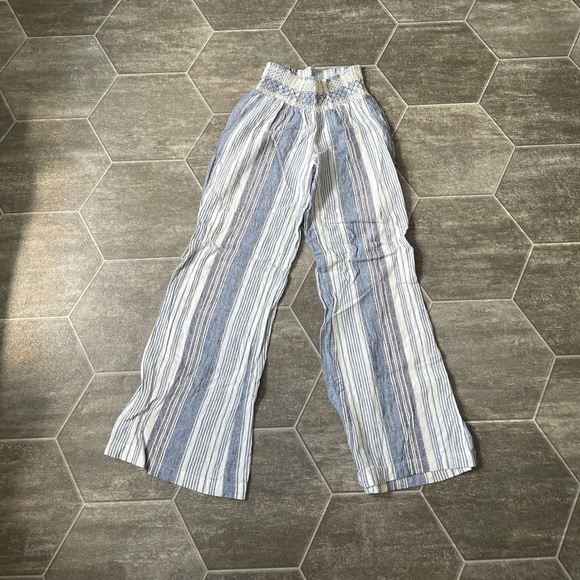 Indigo Rein Pants - Elastic waist linen pants- size small